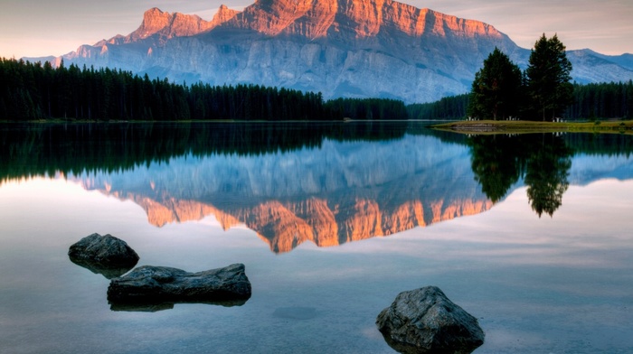 lake, mountain, water, sky, nature, stone, reflection, forest