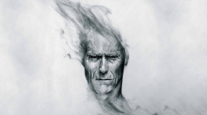 monochrome, Clint Eastwood, drawing, pencils, movies