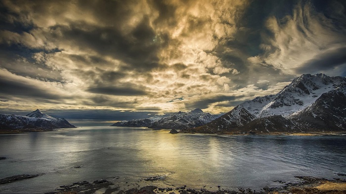 mountain, beach, landscape