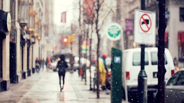 cityscape, blurred, winter, street, snow