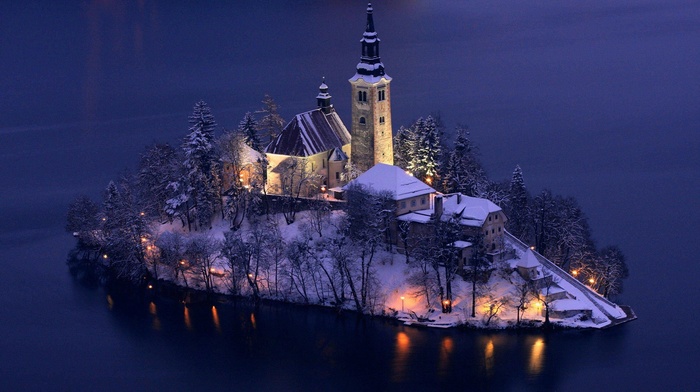 island, church, Slovenia
