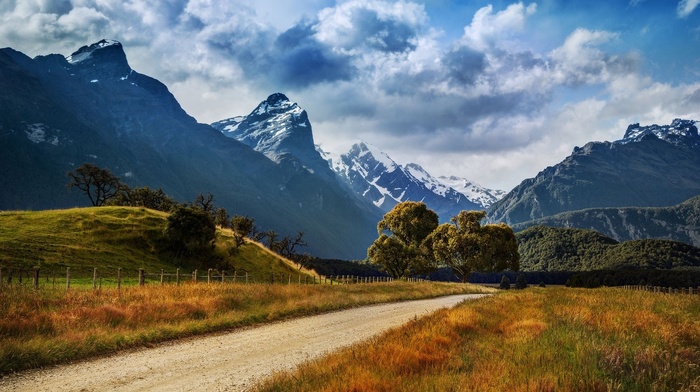 landscape, nature, clouds, path, mountain