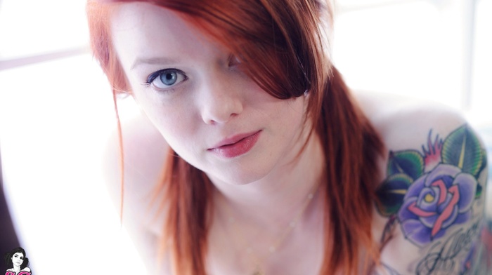 redhead, blue eyes, girl, Suicide Girls, face, tattoo