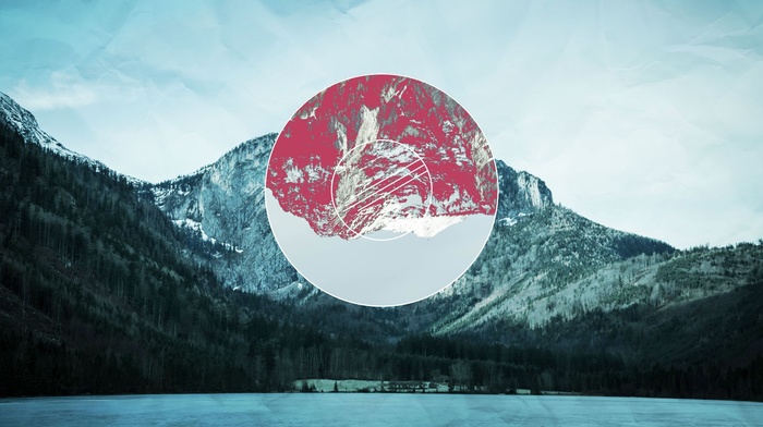 polyscape, lake, mountain, nature, circle