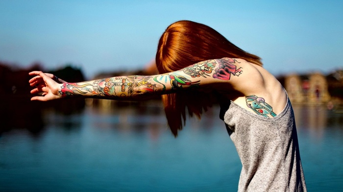 girl, tattoo, redhead