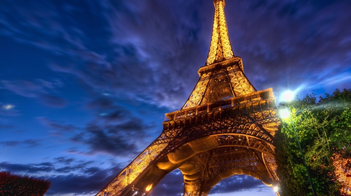 Eiffel Tower, sky, cities, light, Paris, trees