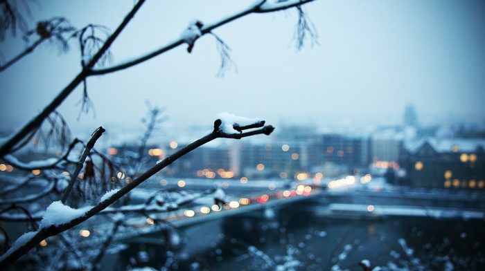 snow, bokeh, winter