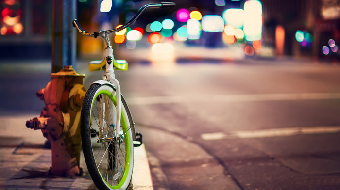 bicycle, street, beautiful, stunner, road, lights, evening