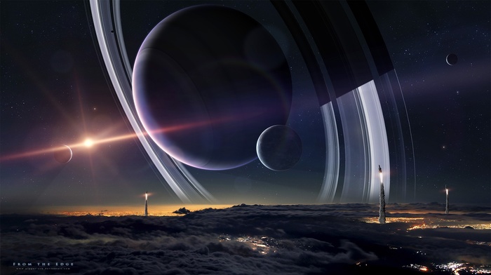 planet, moon, planetary rings, spacescapes, space