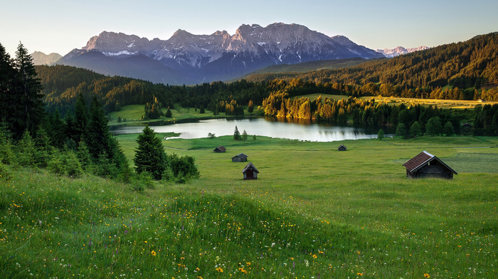 sky, nature, mountain, forest, lake