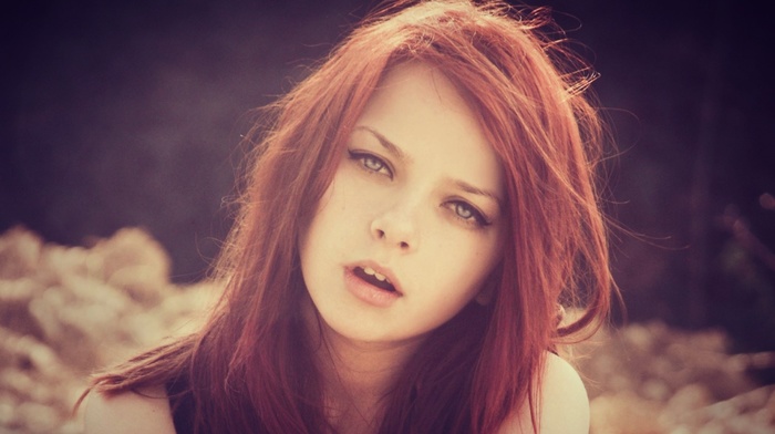 open mouth, girl, redhead