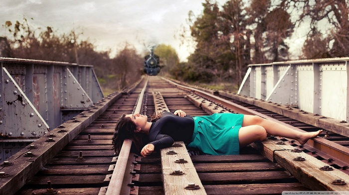 railway, lying down, skirt, girl, Suicide Girls, train