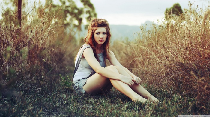 girl, girl outdoors, alone, holding knees
