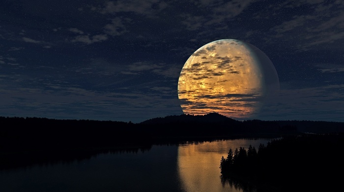 nature, river, moon