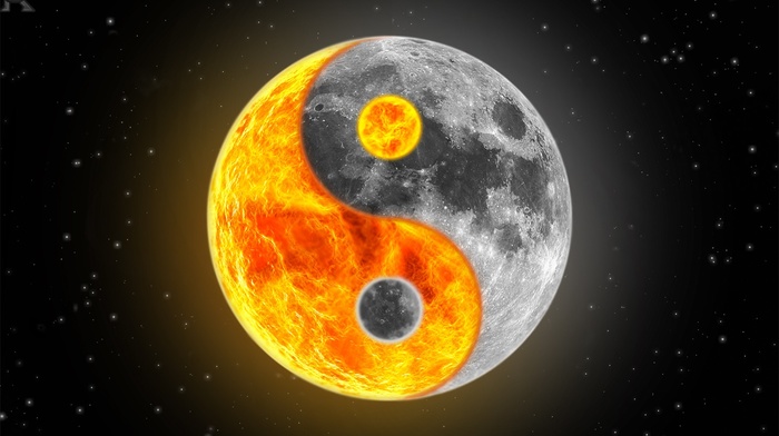 Yin and Yang, moon, stars