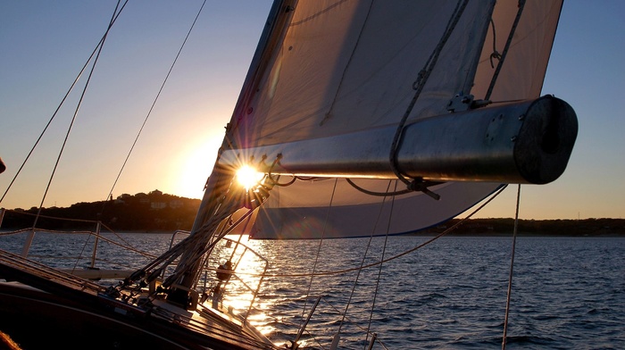 sailing ship, sunset