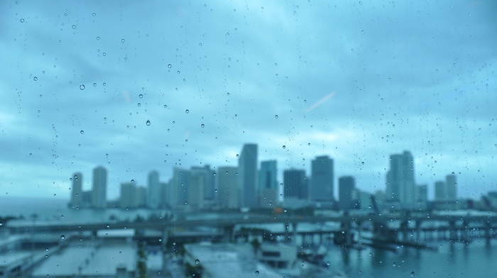 city, rain, water drops