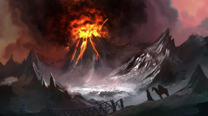 bridge, explosion, volcano