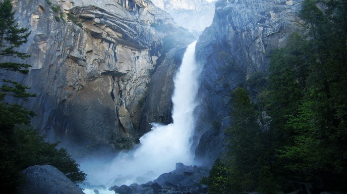 waterfall, mountain, nature