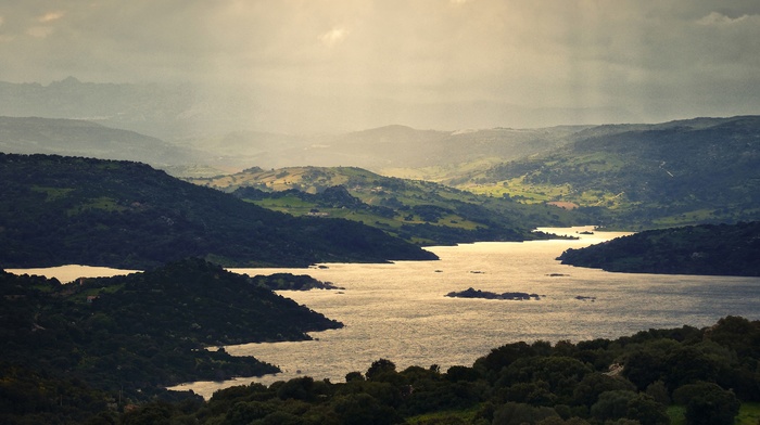 sun rays, nature, landscape, lake, mist