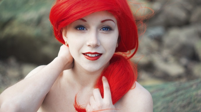 blue eyes, model, redhead, girl, face