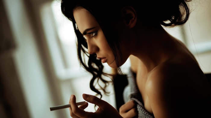 dark hair, face, cigarettes, girl