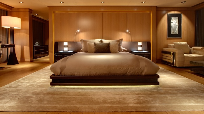 room, bed, beautiful, pillows, lighting