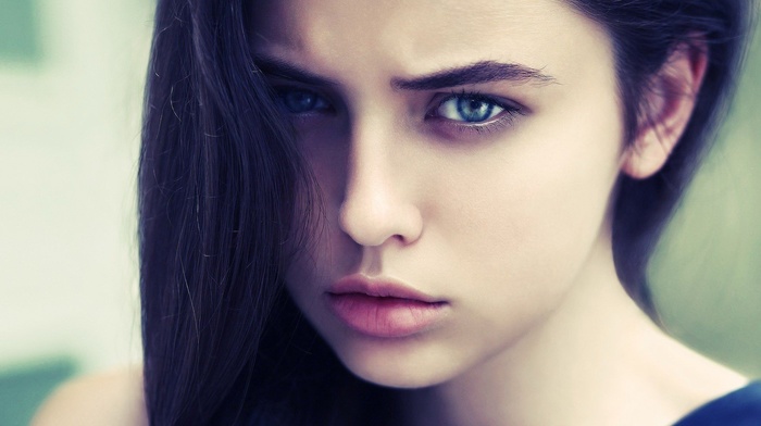 face, girl, blue eyes, brunette