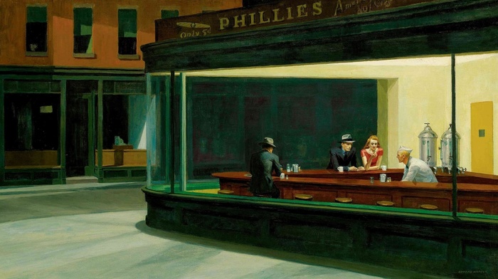 diner, Nighthawks, painting, Edward Hopper, classic art