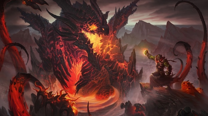 World of Warcraft Cataclysm, World of Warcraft, mountain, Thrall, orcs, dragon, Deathwing