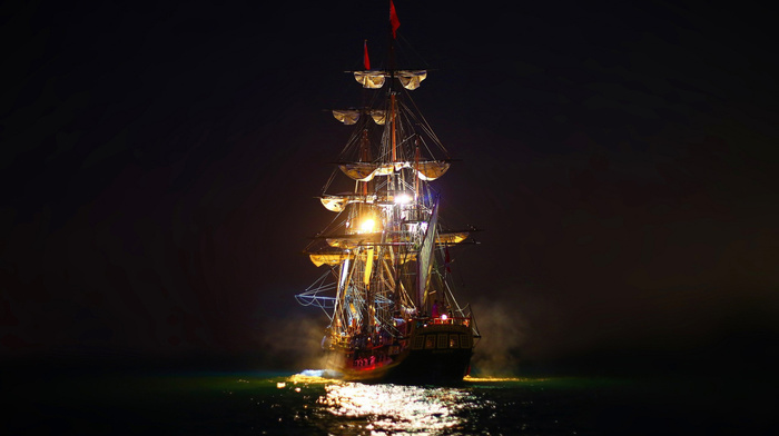 fire, ship, sea, stunner, night