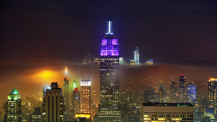 light, USA, evening, mist, city, cities, sky, New York City, night