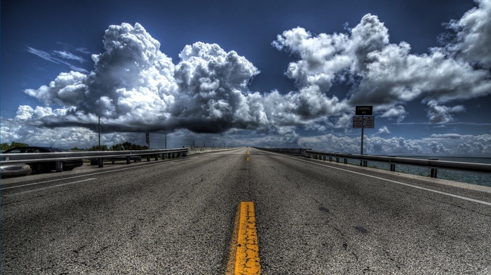 clouds, nature, road, horizon