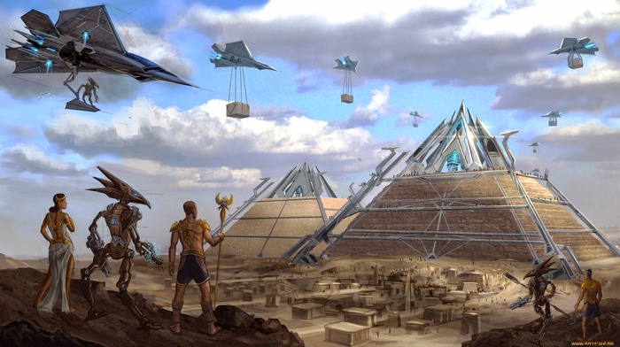 futuristic, pyramid, fantasy art