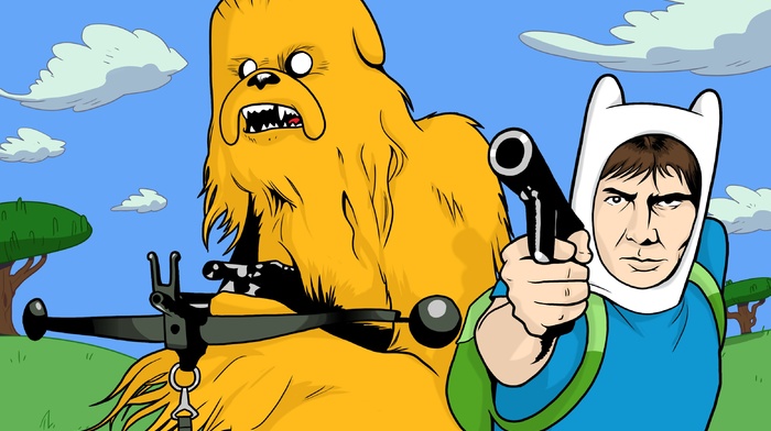 crossover, Adventure Time, Star Wars, Han Solo, Chewbacca, Jake the Dog, Finn the Human