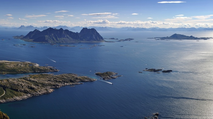 sea, nature, bay, rocks, mountain