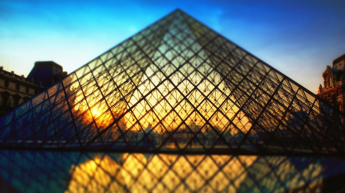 The Louvre, Paris, architecture, sunlight, pyramid