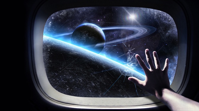 planet, hand, stars, window, space