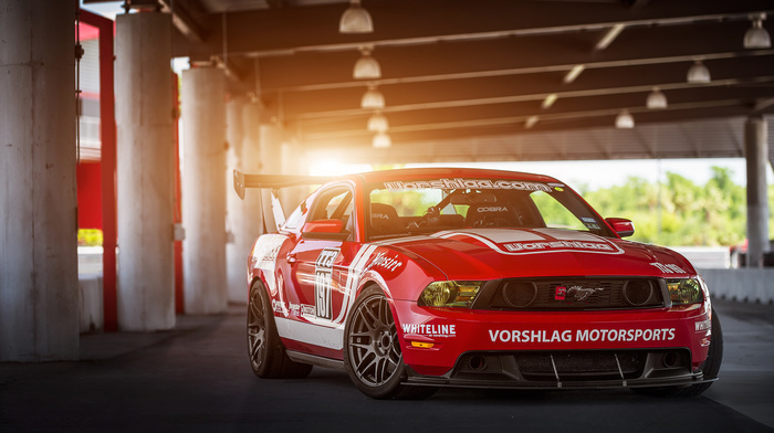 Ford, tuning, red, Sun, sunset, sportcar, cars