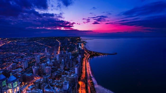 Chicago, sea, cityscape, night