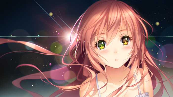 heterochromia, pink hair, anime girls, original characters, blushing