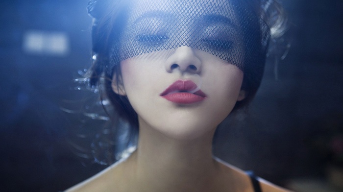 model, lips, girl, smoking, Asian