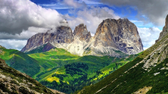 valley, nature, clouds, mountain, Italy