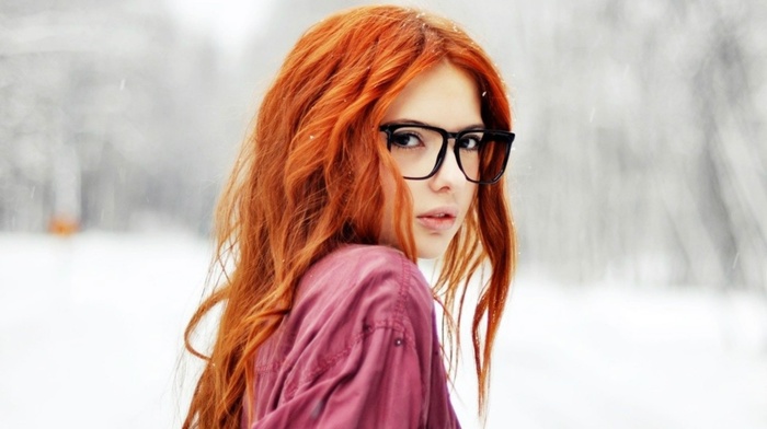 redhead, glasses, snow, girl