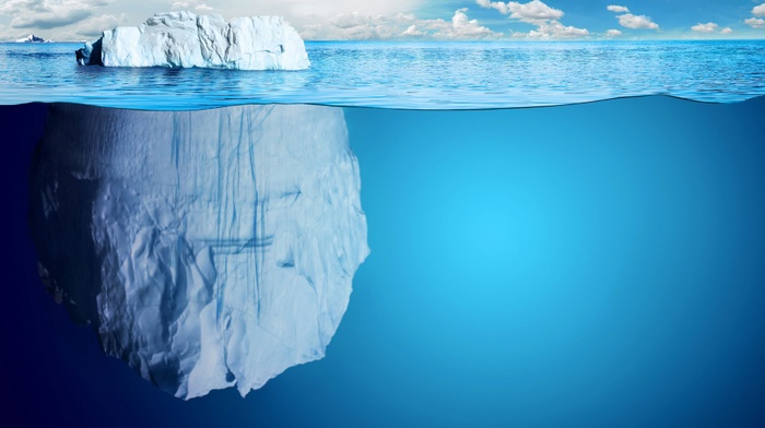 sea, split view, iceberg