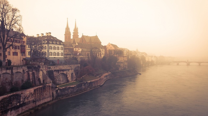 church, mist, Switzerland