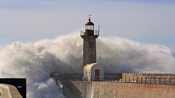 ocean, lighthouse, wave, sky, stunner, storm