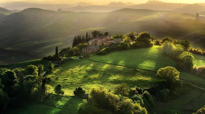 Tuscany, Italy, hill, landscape, sunlight, field