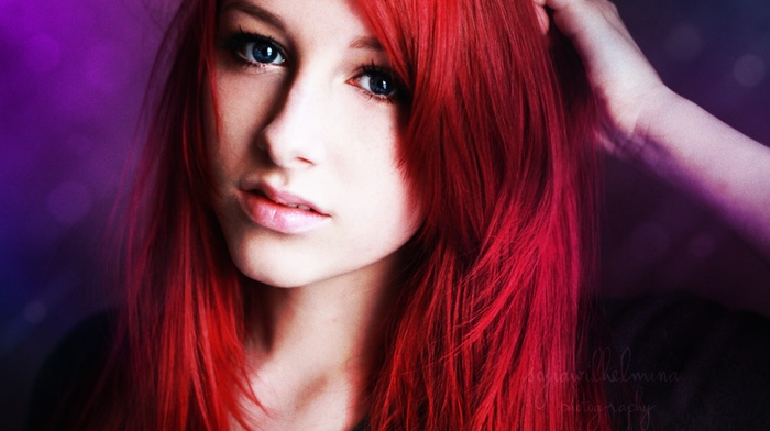 redhead, girl, blue eyes, face