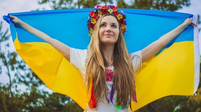 Ukraine, wreaths, flag, blonde, Ukrainians